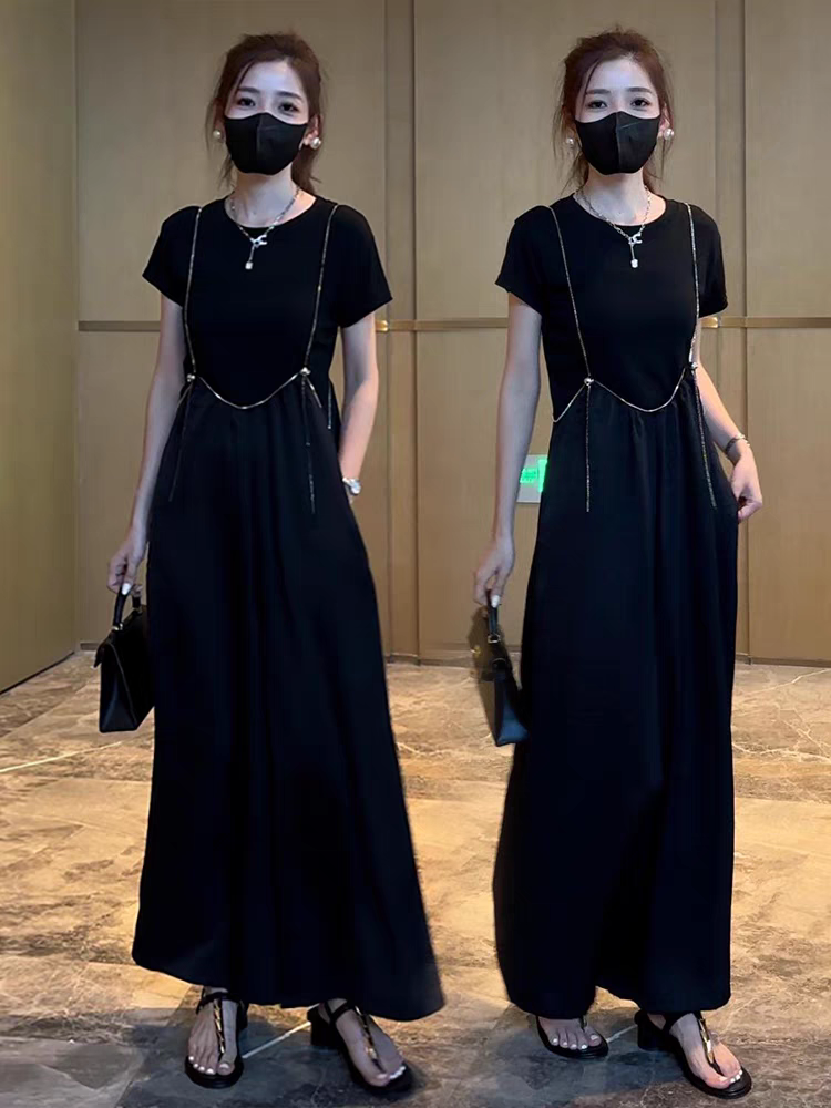 黑色背带裤女士春季新款时尚女裤今年流行裙裤子冰丝宽松休闲裤裙