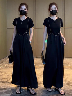 黑色背带裤女士春季新款时尚女裤今年流行裙裤子冰丝宽松休闲裤裙