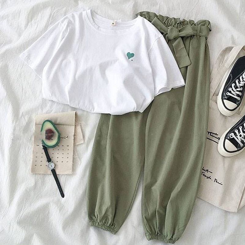 哈伦裤+t恤两件套女生夏季运动套装女韩版宽松休闲时尚学生装