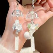 新款 冰雪枫叶茉莉花风铃甜美挂件高颜值手机饰品串珠相机创意挂链