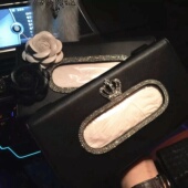 汽车遮阳板车用抽纸盒套车载挂件式 吸顶镶钻山茶花纸巾盒内用饰品