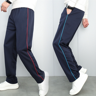 一根细红条藏蓝色蓝细条校服裤子一道杠秋冬红杠加绒学生兰条纹裤