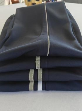 反光灰色条校服裤子男秋冬加绒初中高中小学生女一道杠藏青色校裤