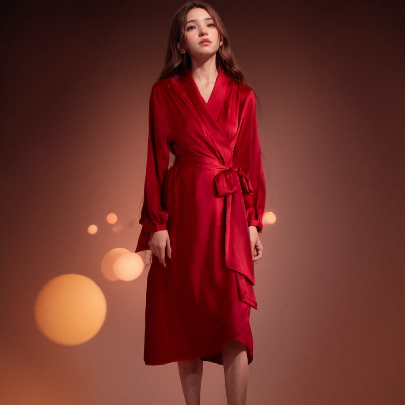 红色伴娘晨袍高级感长款结婚女
