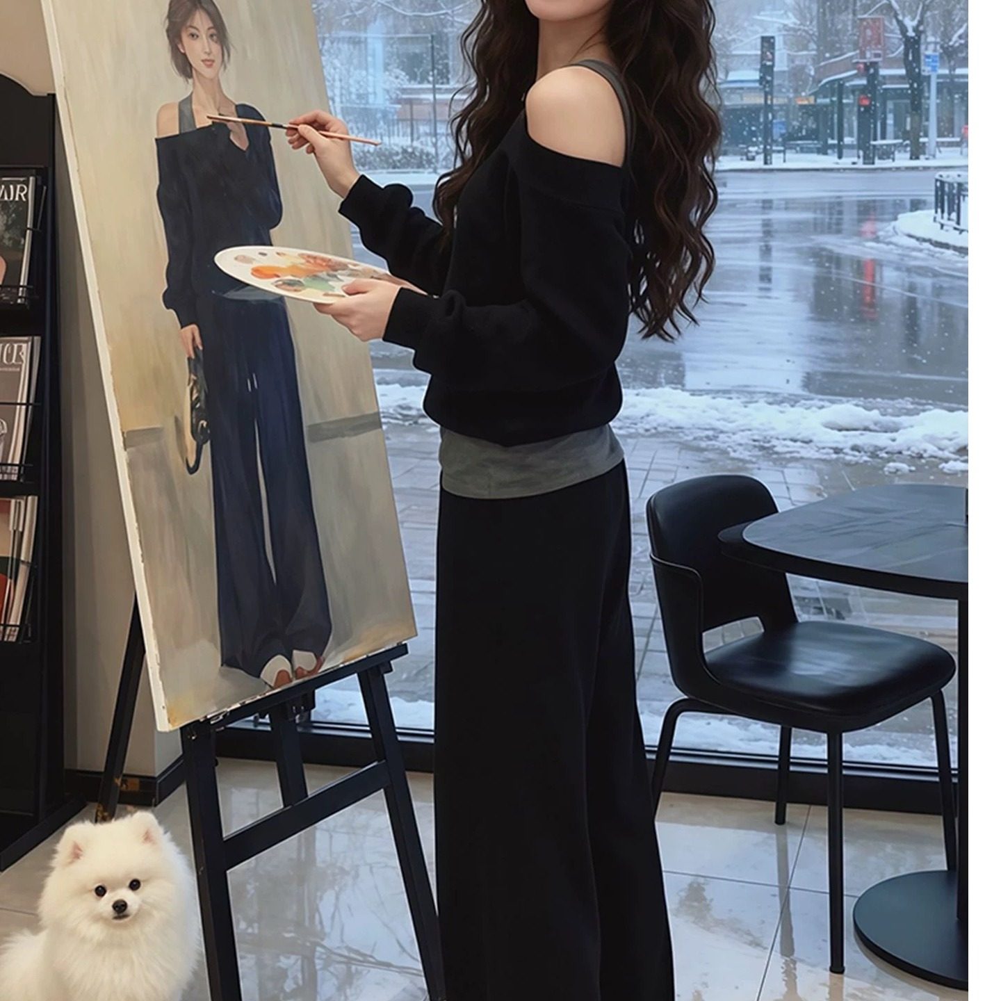 韩版简约气质休闲黑色露肩上衣长裤女装2026秋冬新款辣妹显瘦套装,女装/女士精品,时尚套装,淘宝优惠券,粉丝福利购,淘宝优惠卷