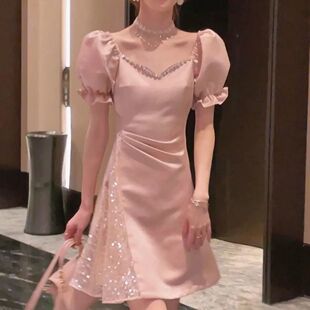 收腰显瘦气质名媛设计感纯欲风镶钻短裙 轻奢高级感连衣裙2025新款