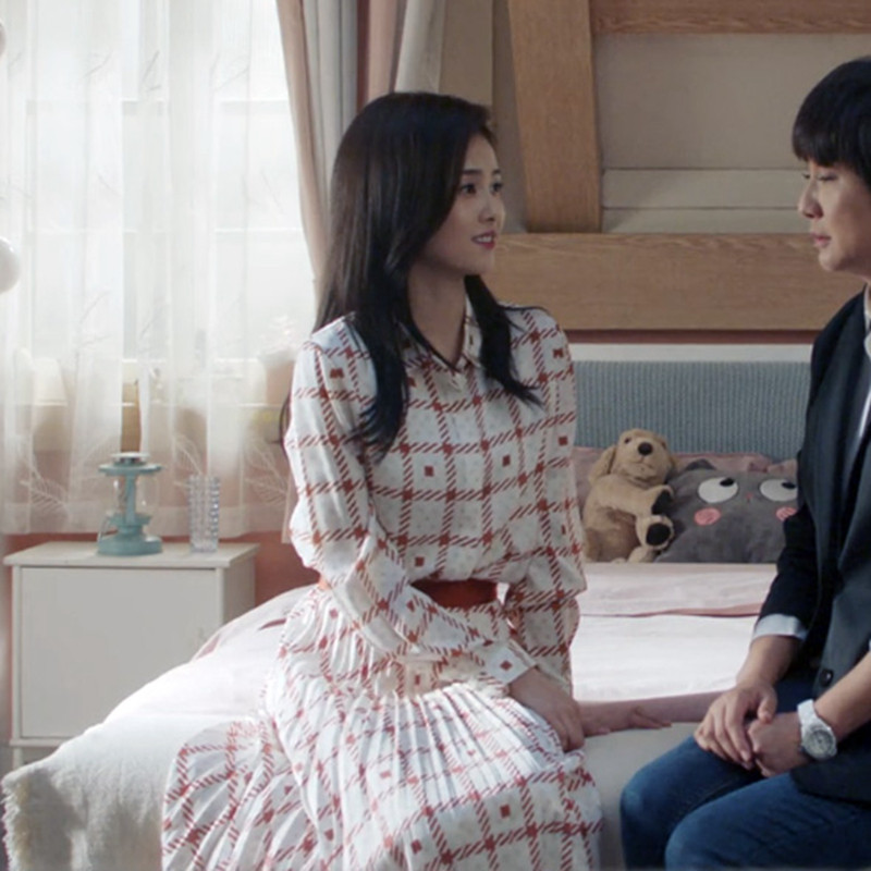 一生一世时宜白鹿同款衣服红色格子衬衫连衣裙女2023秋季气质裙子