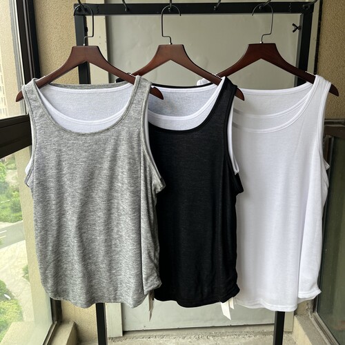 两层撞色假两件吊带休闲背心