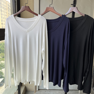 大码莫代尔棉中长款长袖T恤女秋