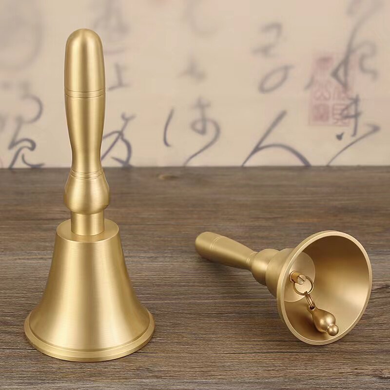 纯铜手摇大小号有柄钟玩具儿童乐器呼叫上课风铃铛餐厅金属装饰品