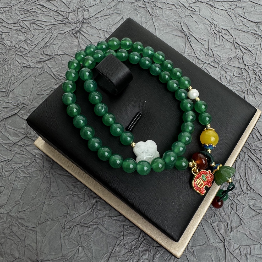 【处理捡漏】绿玛瑙/黄玉/红玛瑙/淡水珍珠吉象如意宫廷双圈手链