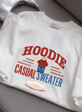 2025春夏新款纯棉短袖T恤女宽松韩版白色重磅t恤打底圆领数字休闲