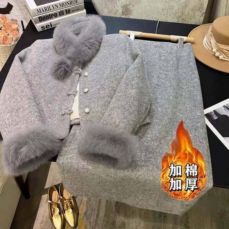 名媛气质灰色毛呢套装小香风长裙环保毛加棉加厚2025冬季两件套女,女装/女士精品,时尚套装,淘宝优惠券,粉丝福利购,淘宝优惠卷