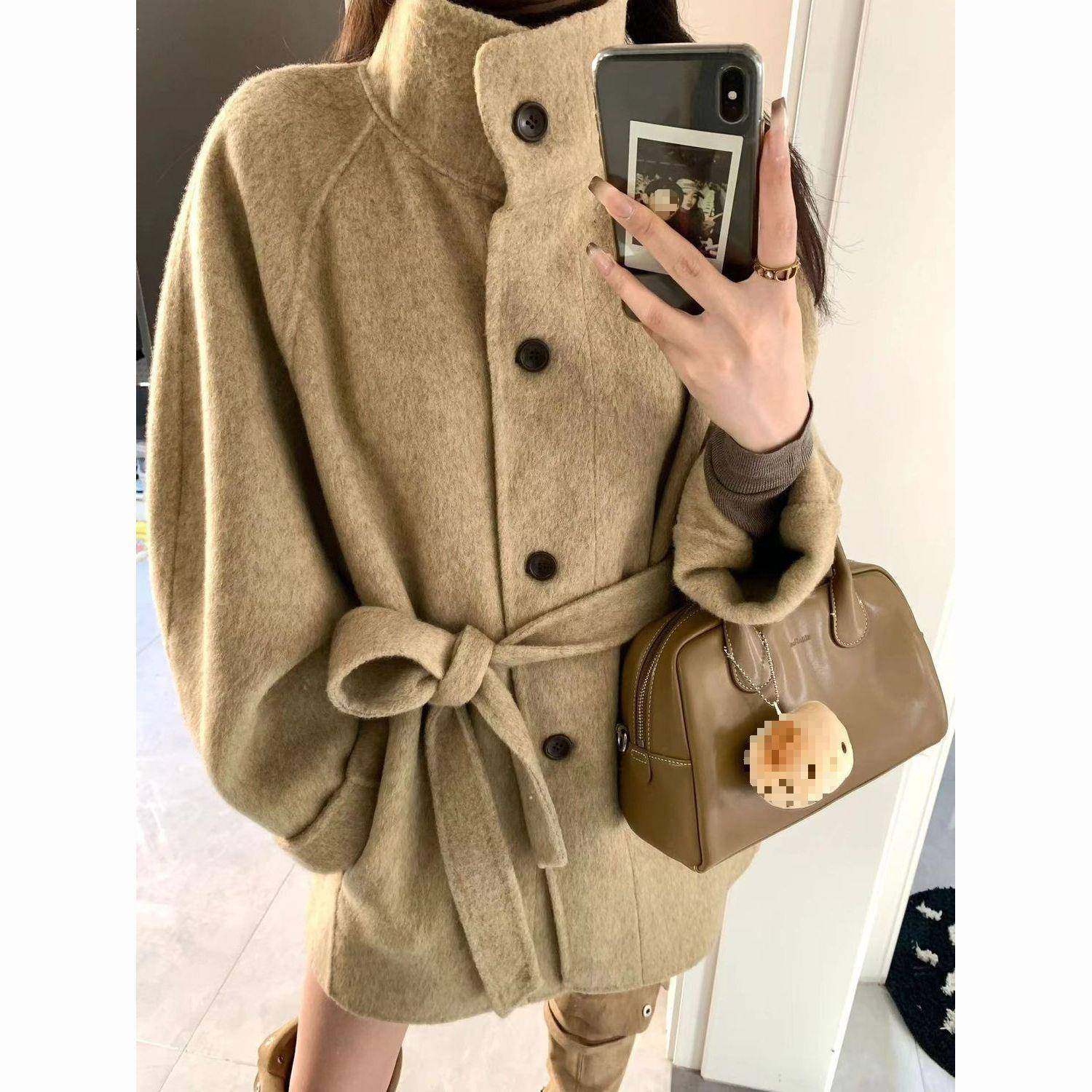 立领双面羊绒大衣女小个子秋冬韩版气质宽松收腰羊毛呢外套中长款,女装/女士精品,大码呢大衣,淘宝优惠券,粉丝福利购,淘宝优惠卷