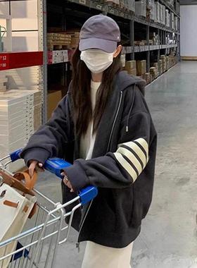 灰色连帽卫衣女2025新款美式复古运动外套女春秋季oversize棒球服