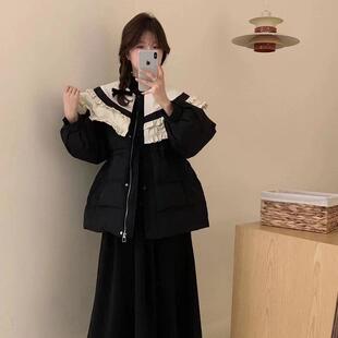 甜美娃娃领羽绒服女短款2025冬新款时尚加厚收腰白鸭绒小香风外套