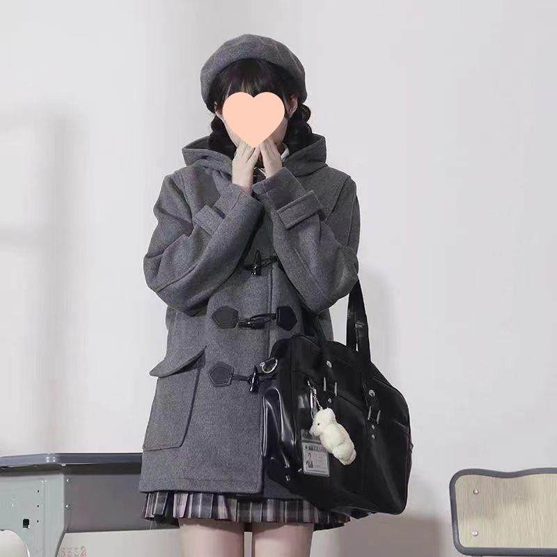 原创学院风牛角扣大衣秋冬季jk制服毛呢中长款连帽小个子外套女装,女装/女士精品,大码呢大衣,淘宝优惠券,粉丝福利购,淘宝优惠卷