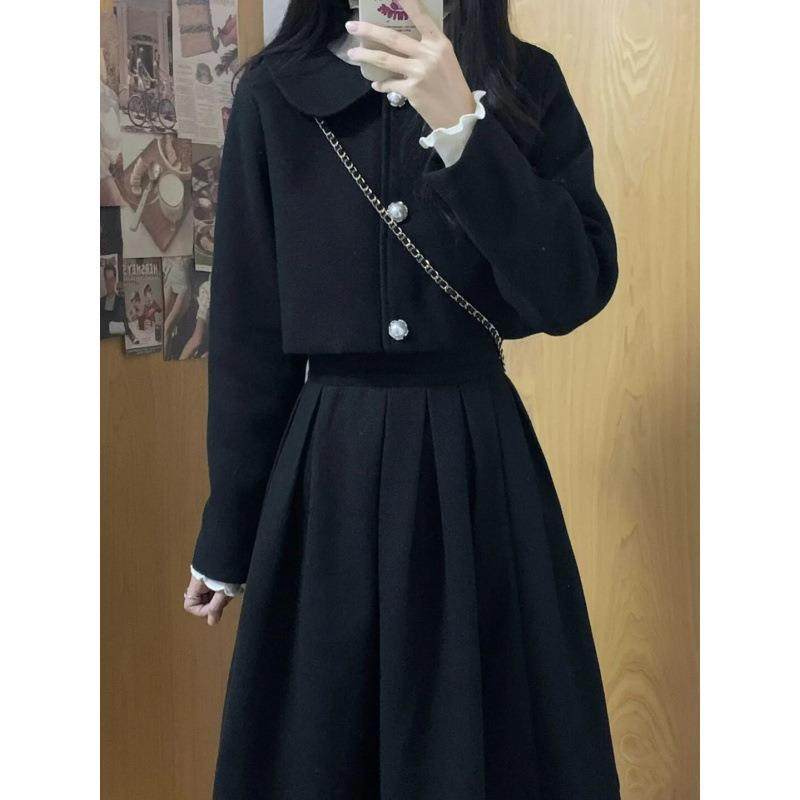 秋冬套装复古小香风毛呢短外套高腰显瘦百褶半身长裙套装两件套女,女装/女士精品,时尚套装,淘宝优惠券,粉丝福利购,淘宝优惠卷