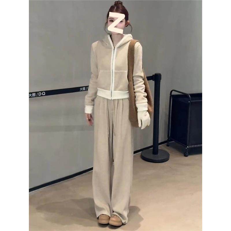 秋冬高级感时尚连帽卫衣加绒加厚阔腿裤休闲三件套,女装/女士精品,T恤,淘宝优惠券,粉丝福利购,淘宝优惠卷