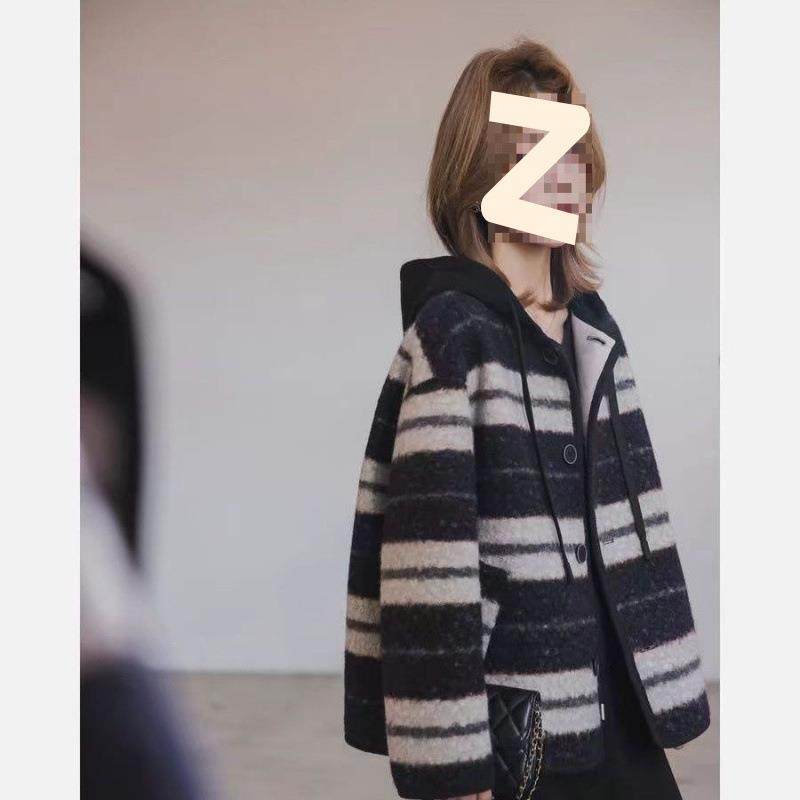 秋冬季连帽毛呢外套女新款条纹加厚圈圈呢宽松条纹保暖上衣,女装/女士精品,大码呢大衣,淘宝优惠券,粉丝福利购,淘宝优惠卷