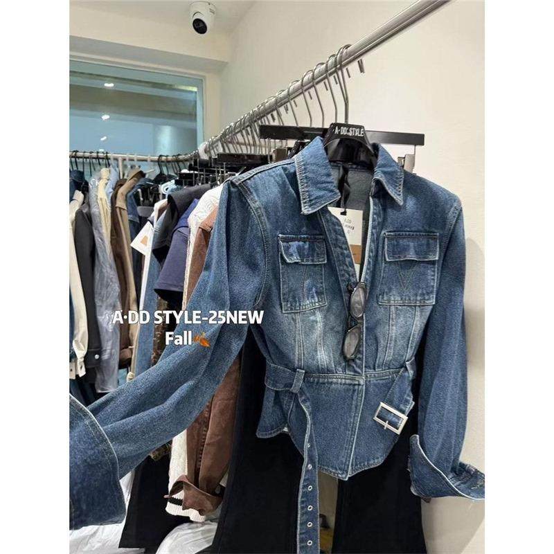 韩国东大门秋季新款韩版百搭单排扣设计感收腰翻领短款牛仔外套女,女装/女士精品,短外套,淘宝优惠券,粉丝福利购,淘宝优惠卷