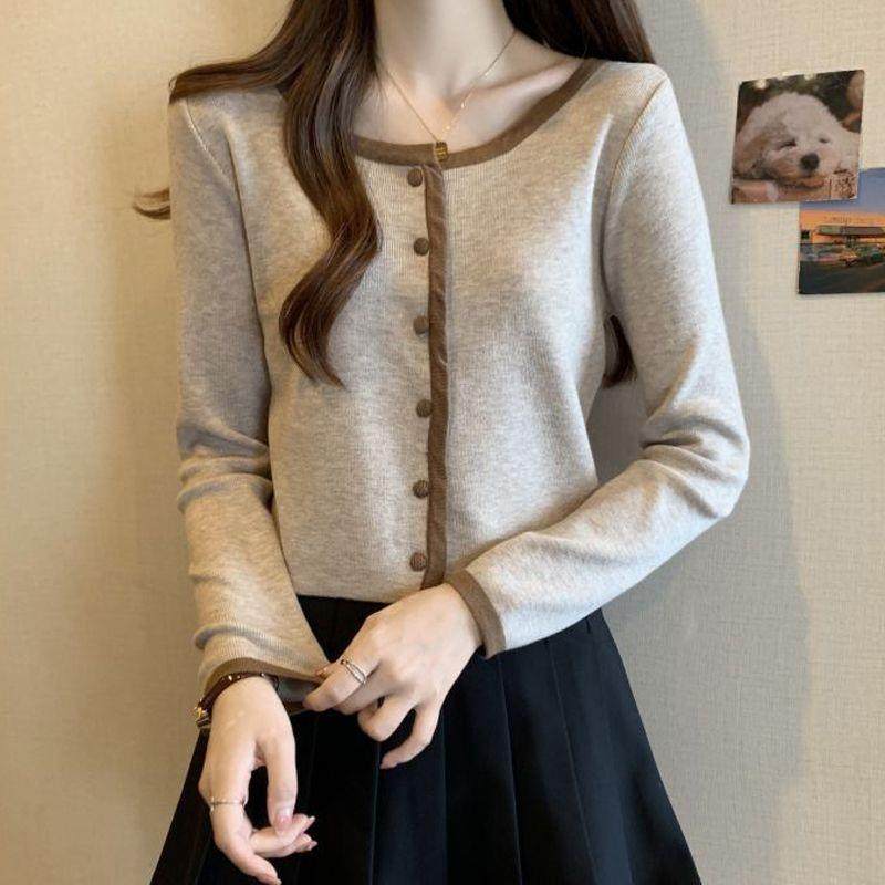 韩版早秋短款针织衫女秋冬撞色开衫修身慵懒休闲毛衣长袖上衣外套,女装/女士精品,毛针织衫,淘宝优惠券,粉丝福利购,淘宝优惠卷