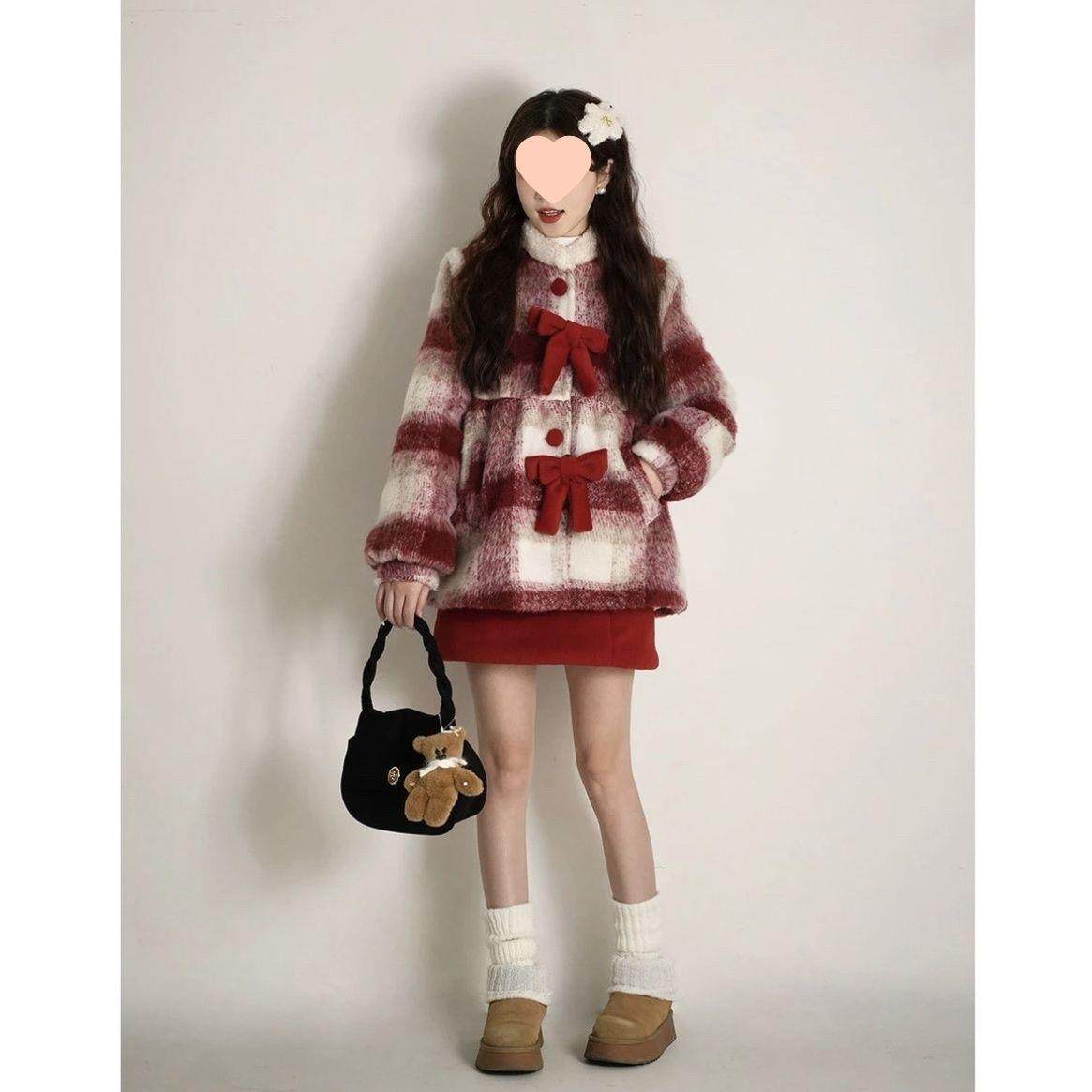 郑了个洋【糖葫芦】毛呢外套女格子新年战袍红色呢子半身裙套装,女装/女士精品,时尚套装,淘宝优惠券,粉丝福利购,淘宝优惠卷