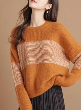 慵懒穿搭宽松休闲超好看减龄上衣秋冬新款氛围感橙色针织衫毛衣女