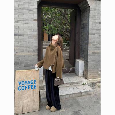 女装秋季套Beginning法式半高领不规则设计感呢子外套气质休闲