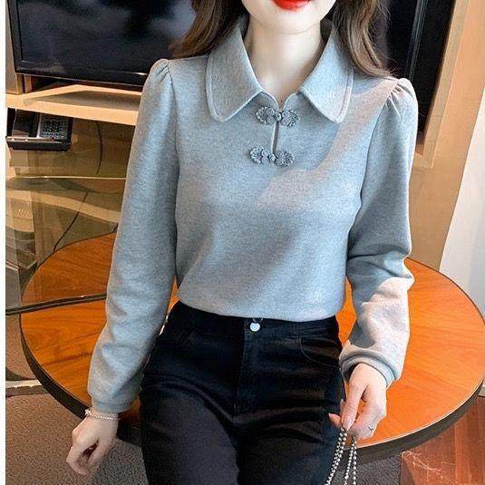 2025秋季新款POLO翻领泡泡袖盘扣卫衣女设计感小众内搭打底上衣,女装/女士精品,T恤,淘宝优惠券,粉丝福利购,淘宝优惠卷