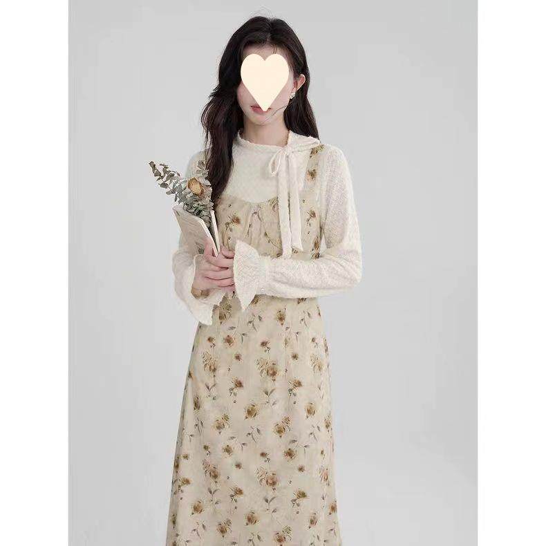 2025新款灯芯绒吊带碎花连衣裙女两件套女法式复古入秋搭配一整套,女装/女士精品,连衣裙,淘宝优惠券,粉丝福利购,淘宝优惠卷