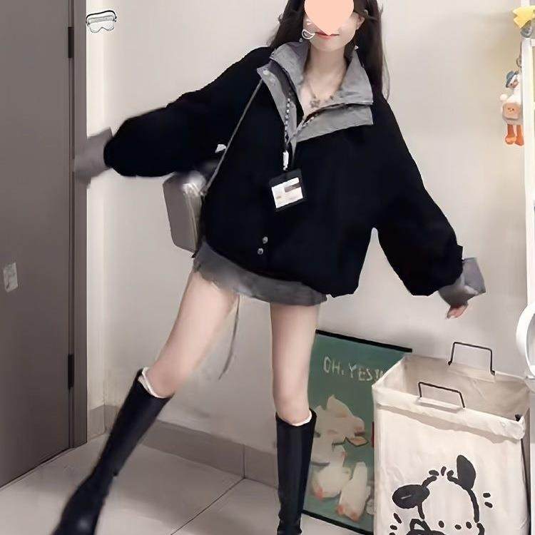 韩系感V领宽松短款藏青色外套+藏青色短裙女套装秋冬新款,女装/女士精品,时尚套装,淘宝优惠券,粉丝福利购,淘宝优惠卷