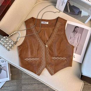 【现货】波西米亚复古重工刺绣背心鹿皮绒马甲女西部牛仔马夹上衣