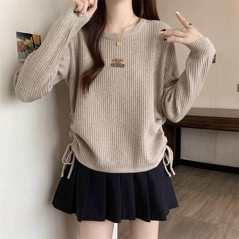 坑条显瘦百搭正肩针织毛衣女士打底衫抽绳2025春秋上衣女简约韩版,女装/女士精品,毛衣,淘宝优惠券,粉丝福利购,淘宝优惠卷