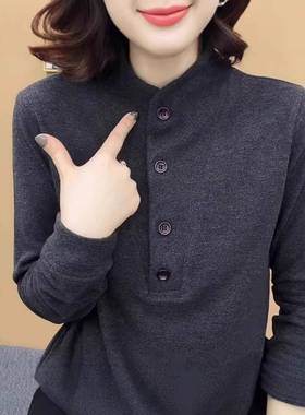 秋冬新款高级灰色长袖t恤女遮肚子减龄时尚显瘦保暖打底衫上衣潮