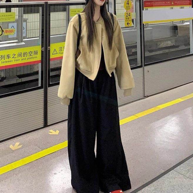 韩系春秋款2025新款宽松休闲小众时尚百搭长袖上衣女短毛呢外套女,女装/女士精品,大码呢大衣,淘宝优惠券,粉丝福利购,淘宝优惠卷