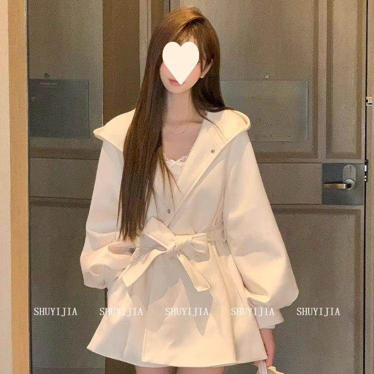 秋冬季微胖mm法式富家千金风连帽风衣女长袖中长款收腰毛呢外套女,女装/女士精品,大码呢大衣,淘宝优惠券,粉丝福利购,淘宝优惠卷
