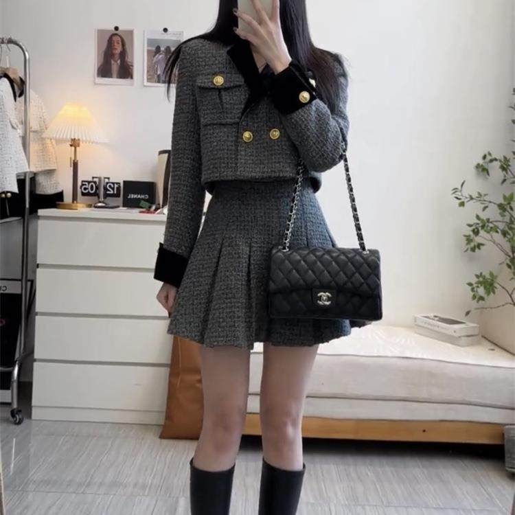 网红小香风套装裙女2025秋冬新款名媛风显瘦短款外套+百褶裙,女装/女士精品,时尚套装,淘宝优惠券,粉丝福利购,淘宝优惠卷