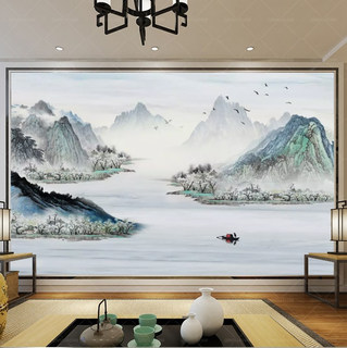 3d中式山水风景画墙纸客厅电视背景墙壁纸墙布8d卧室沙发定制壁画