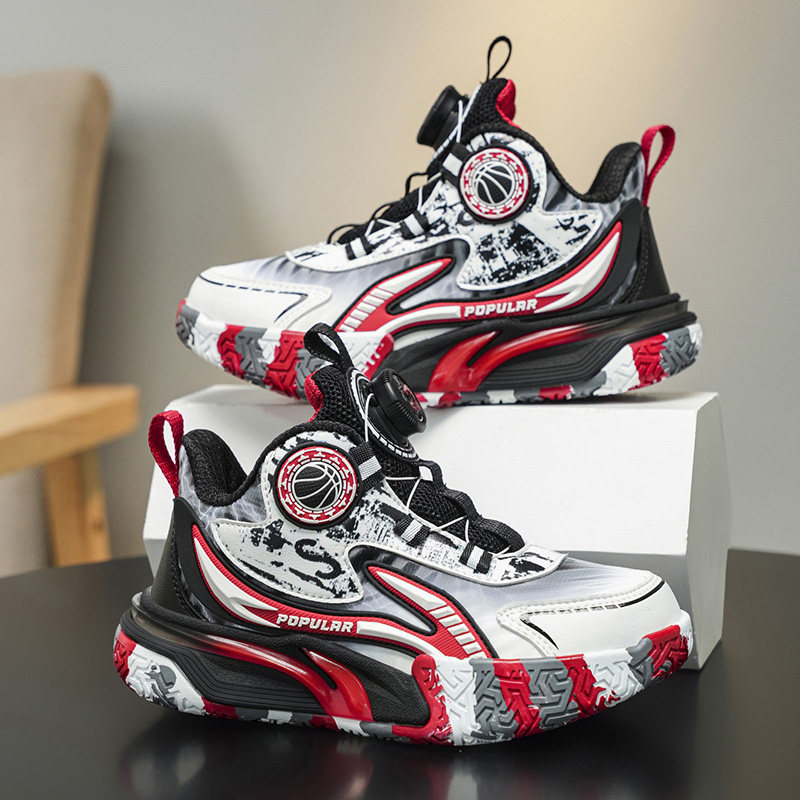 男童篮球鞋秋冬2026新款专业防滑摩擦有声音儿童纽扣运动鞋中大童