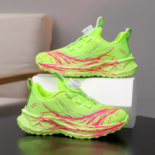 男童鞋子秋季2026新款儿童时尚运动鞋中大童跑步鞋网面透气荧光绿