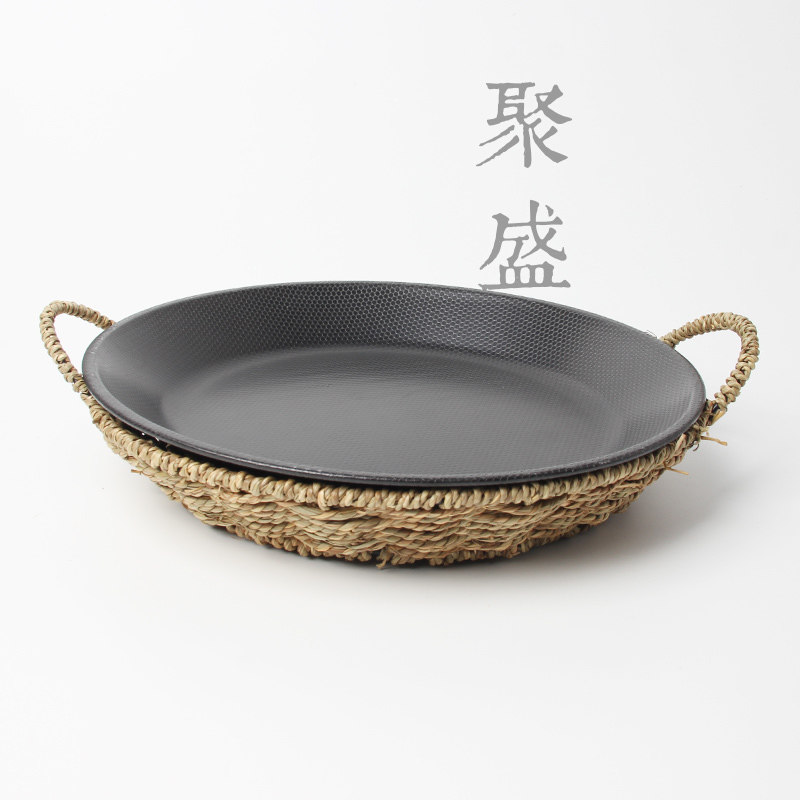 装小龙虾的盘子草编剁椒鱼头盘锅篮子托大盘鸡饭店创意商用炒鸡盘