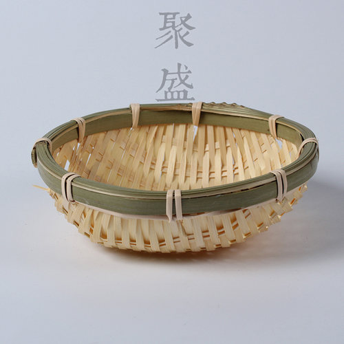 手工竹编圆形收纳筐普洱茶篮茶道零配手工编织农家竹编用品竹箩
