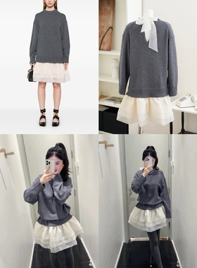 巨折！M家~拼接欧根纱裙摆！后背开衩绑带微露背~仙仙的毛衣裙