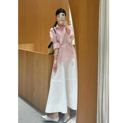 巨折！ed高圆圆同款！法式A字伞裙~白色A字裙摆棉质半身裙长裙