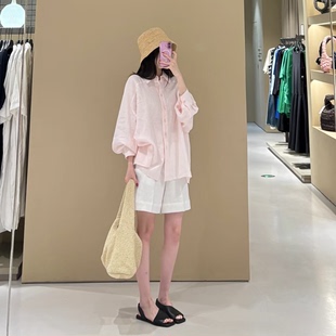 慵懒松弛老钱 炒美定染浅粉 极简亚麻衬衫 可作防晒外套 100亚麻