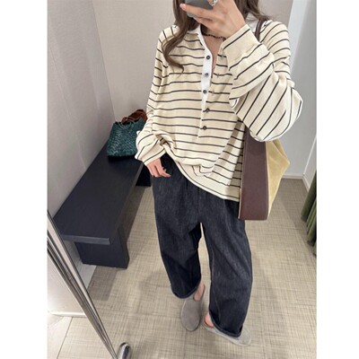 西班牙Cor！polo翻领~26春～条纹蛋奶系列~有机棉慵懒松弛针织衫