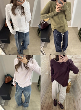 amv做旧毛边圆领T恤！内里拉绒~领口切边~松弛舒服~肌理棉质长袖T