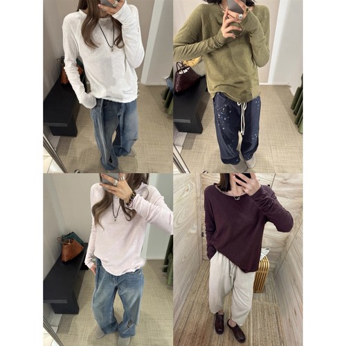 amv做旧毛边圆领T恤！内里拉绒~领口切边~松弛舒服~肌理棉质长袖T