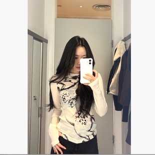 艺术感泼墨马！招牌打底~打底+叠穿！超薄微透肌理长袖指孔针织衫